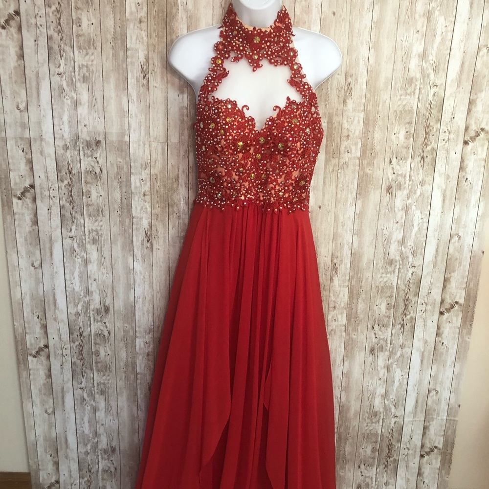 Angela & Alison Red Prom Dress Size 8